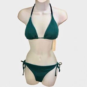 PHAX BIKINI • DASHING GREEN • TRIANGLE TIE SIDE CHEEKY BOTTOM SET • Sz M • NWT